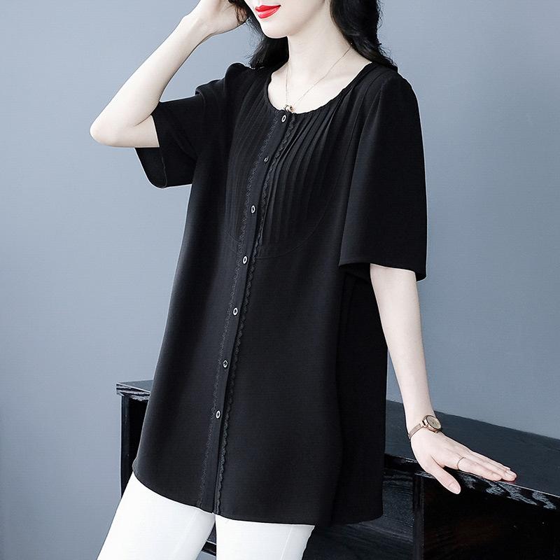 半袖トップス レディース ミセス 大きいサイズ ゆったり 体型カバー 飾りボタン おしゃれ カジュアル 着回し 夏 綿混 無地 ワインレッド