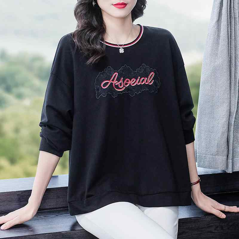 衛衣 レディース ミセス 大きいサイズ ゆったり ビッグシルエット Vネック 長袖 配色切り替え 凝った刺繍 プルオーバー 綿混 中厚手 カジュアル 春 着回し トップス