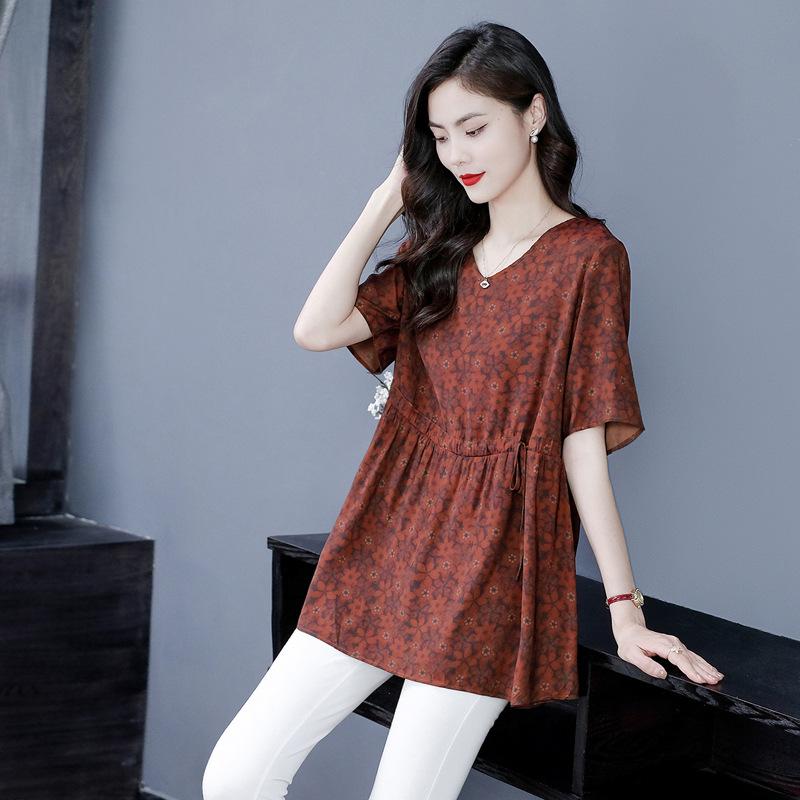 シャツ レディース 夏 半袖 小花柄 シフォン ブラウス ピーターパンカラー 上品 エレガント ゆったり 大きいサイズ 体型カバー プルオ..