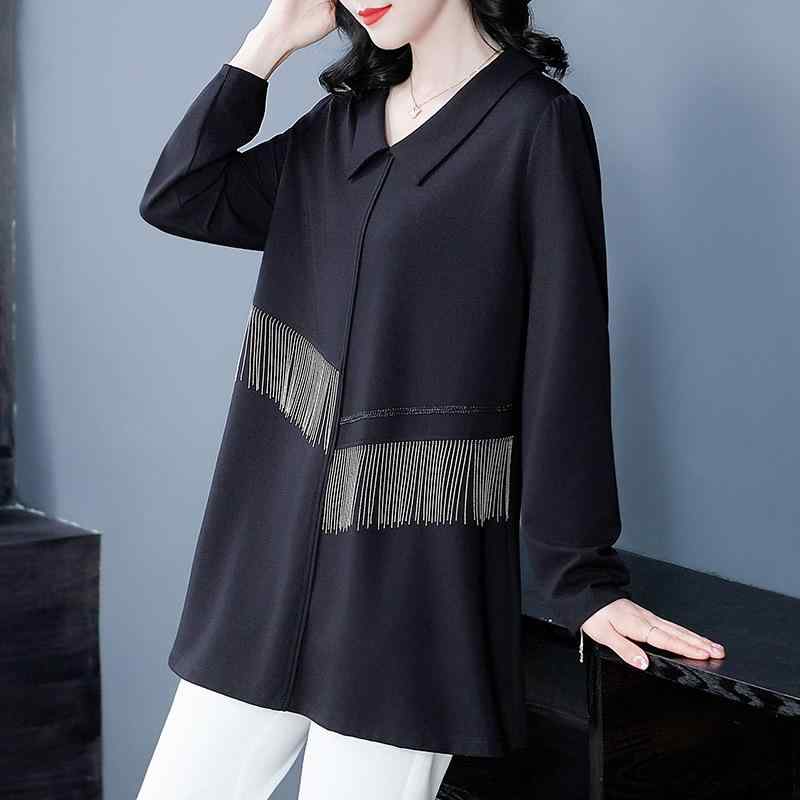 ブラウス レディース 大きいサイズ ゆったり 長袖 花柄 フリンジ タッセル 襟付き 開襟 ポケット付き ..