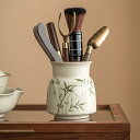 茶道六君子 本格 陶器製 家庭用 功夫茶道具 手描き 翠緑文竹デザイン 中華風 ツールスタンド 収納筒付き お茶淹れ 茶器 セット