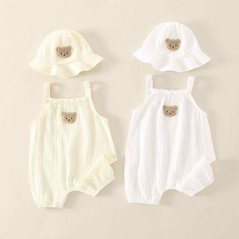 ロンパース ベビー 新生児 男女兼用 夏 薄手 綿100% ガーゼ 肌に優しい ストラップ ノースリーブ フード付き カジュアル かわいい おしゃれ