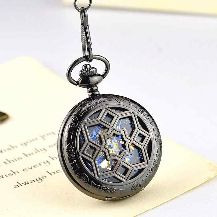 懐中時計 メンズ レディース 手巻き機械式 スケルトン 透かし彫り フタ付き レトロ アンティーク調 花柄デザイン クラシック 合金製 強化ガラス風防 カジュアル フォーマル