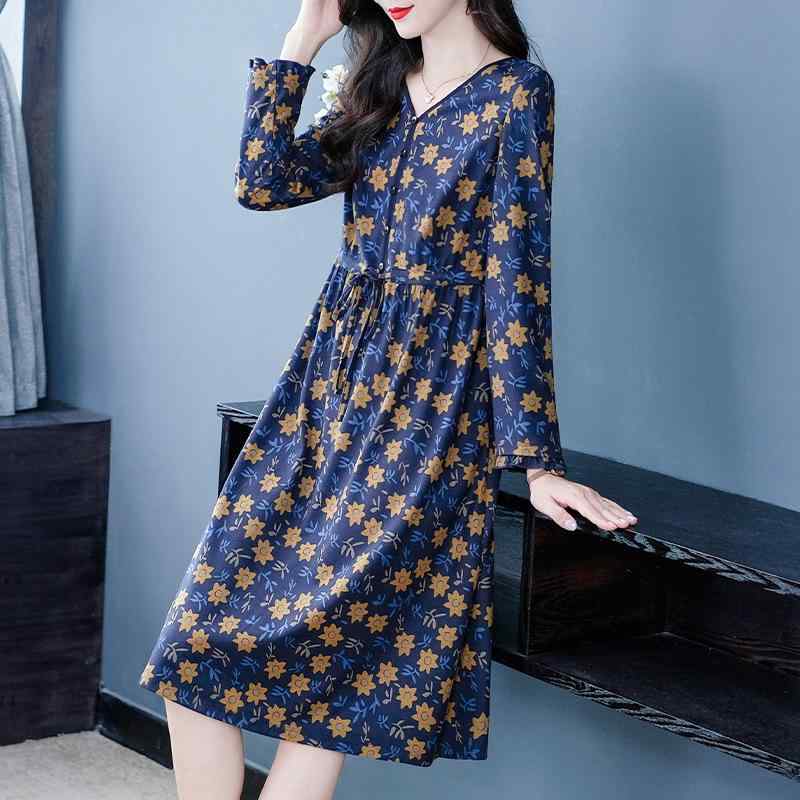 ワンピース レディース 秋冬 プラスサイズ ゆったり 大きいサイズ ミセス ママ 着痩せ効果 シフォン 小花柄 薄手 韓国ファッション ロング丈 プルオーバー ピーターパンカラー(x2)