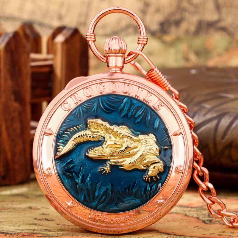 懐中時計 クォーツ オルゴール 天空の城 ワニ柄 樹脂加工 アンティーク レトロ クラシック ギフト プレゼント ユニーク おしゃれ 全4色(x2)