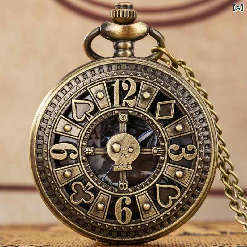 懐中時計 クォーツ 世界時間 ローマ数字 レトロ ファッション トレンド 個性的 薄型 45mm径 男女兼用 学生 カップル 合金製 ブロンズカラー