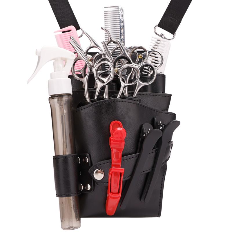 シザーケース 美容師 理容師 スタイリスト プロ用 多機能 ツールバッグ ウエストポーチ ショルダーバッグ ハサミ コーム バリカン 収納 PUレザー 軽量 コンパクト ブラック