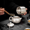 茶器 六君子 セット 家庭用 陶器製 銀メッキ加工 茶挟 茶匙 茶刀 ギフトボックス入り 巾着型 白檀