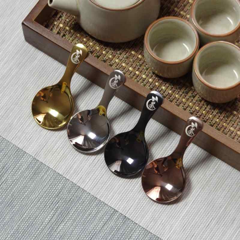 茶道具 鏡面仕上げ チタンメッキ加工 304ステンレス製 丸型 茶匙 茶葉スクープ 茶道用 六君子 アクセサ..