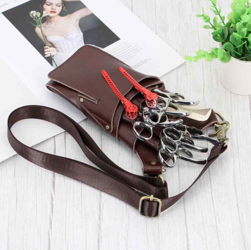 シザーケース 牛革 美容師 理容師 プロ仕様 6丁収納 コンパクト ウエストポーチ ショルダーバッグ 斜め..