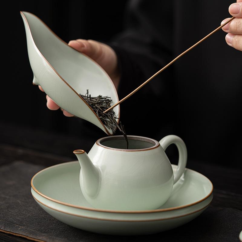 茶道具 家庭用 自宅用 茶室用 陶器製 セラミック製 おしゃれ 上品 和風 禅モダン 茶道六君子セット 茶則 茶匙 茶荷 葉っぱ柄 花柄(x2)