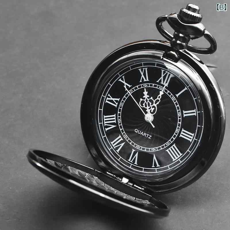 懐中時計 男女兼用 アナログ表示 クォーツ 合金製 ラウンド型 カジュアル レトロ ファッション おしゃれ ブラック ローマ数字 花柄 縁取り 個性的