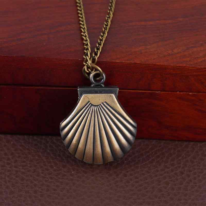 懐中時計 クォーツ フリップカバー 貝殻型 小型 25mm文字盤 8mm薄型 アンティークブロンズカラー レトロ ペンダントウォッチ ユニセックス 合金製 プラ...