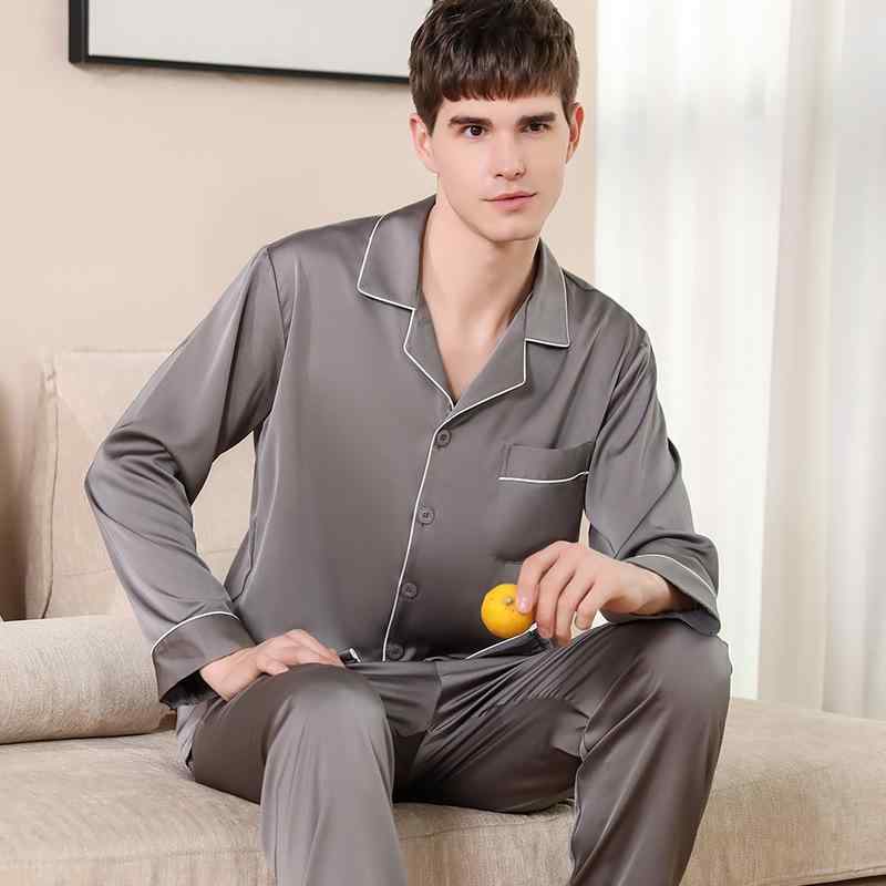 パジャマ メンズ 接触冷感 薄手 ポリエステル シルク調 長袖 部屋着 上下セット ペア 春夏 快適な着心..