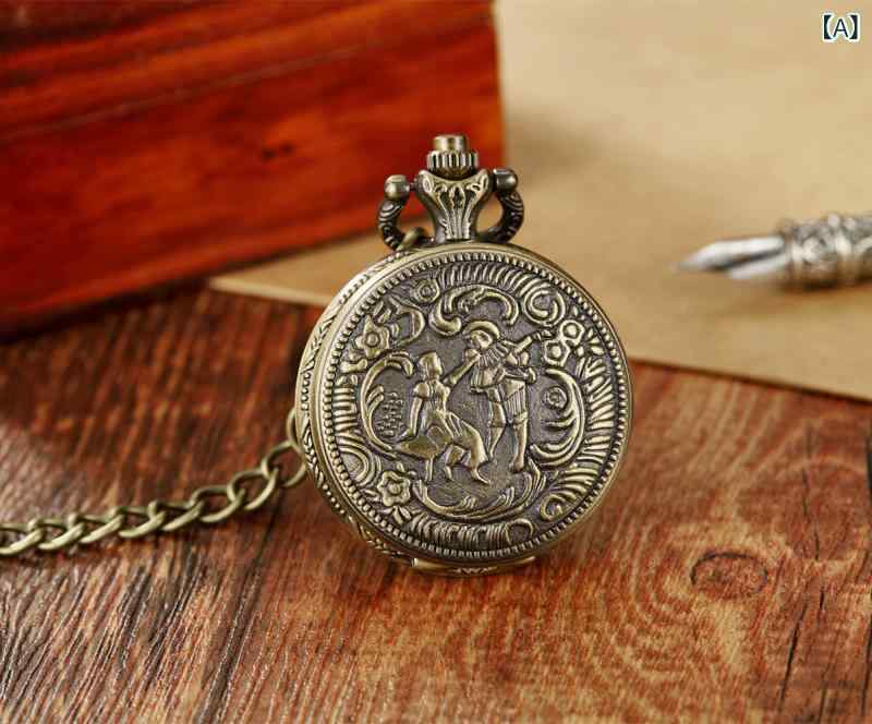 懐中時計 男女兼用 ユニセックス クオーツ式 レトロ アンティーク ペンダントウォッチ ヴィンテージスタイル カジュアル ビジネス 合金製 ブロンズカラー 丸型