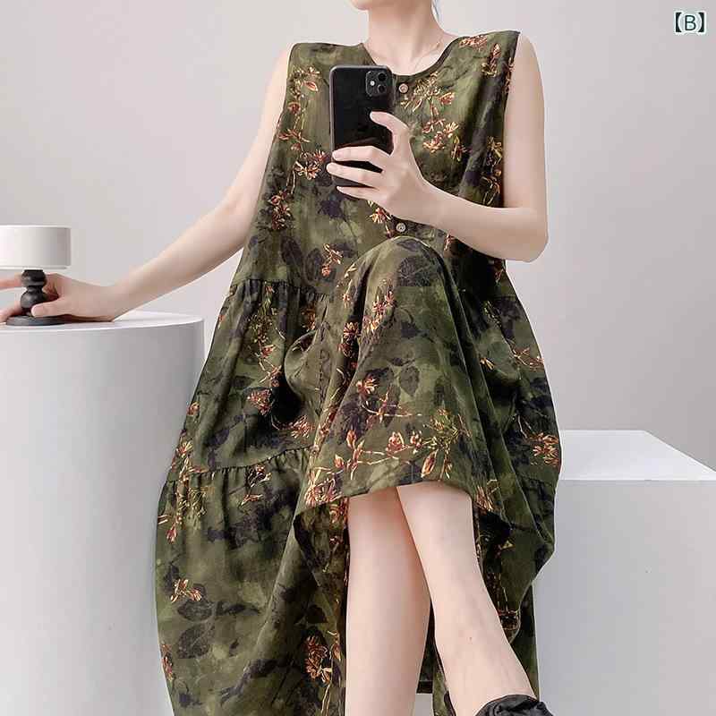 ルームウェア ワンピース レディース ミセス 春夏 ノースリーブ ゆったり 薄手 涼しい 通気性 再生繊維 クルーネック チャイナ風 高級感 大人かわいい 部屋着 ワンマイルウェア