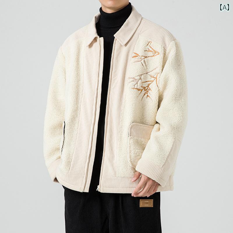 中綿ジャケット レディース ボア 切り替え ジップアップ ショート丈 チャイナ風 刺繍 ゆったり あったか 襟付き 体型カバー 春秋 アウター 大人カジュアル