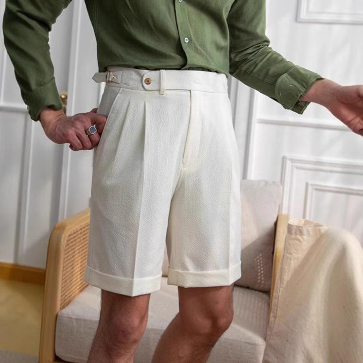 Short, Half Pants - メンズ ハーフパンツ ビジネス ストレート グルカパンツ イタリアン ナポリ風 英国風 紳士スラックス ポリエステル素材 多色展開 春夏