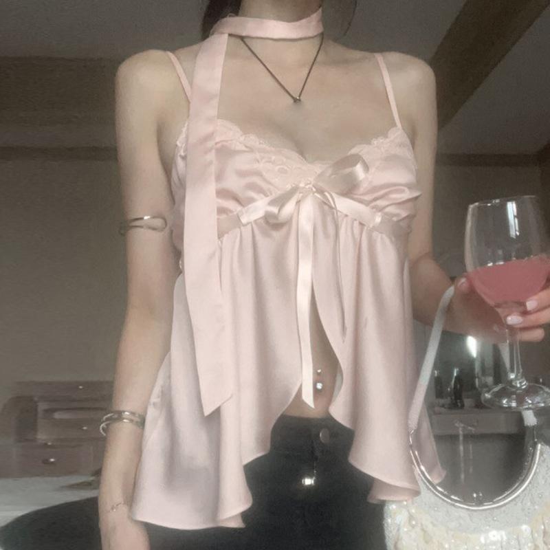 キャミソール レディース 純欲スタイル リボンストラップ アシンメトリー セクシー チョーカーデザイン..