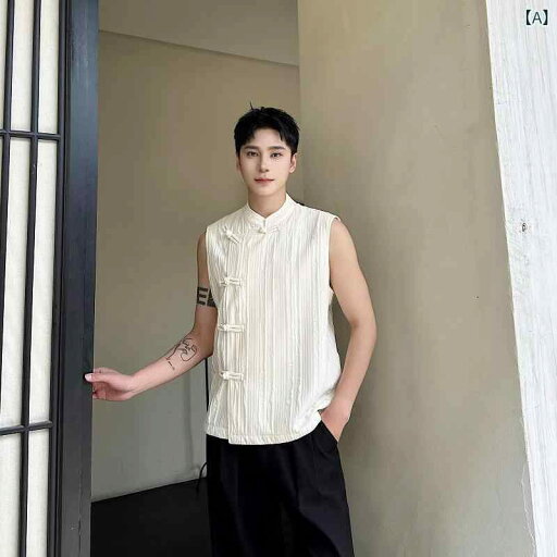 ベスト レディース 春夏 新チャイナ風 立体プリーツ チャイナボタン スタンドカラー ノースリーブ レトロ 禅風 きれいめ 大人カジュアル シェニール素材