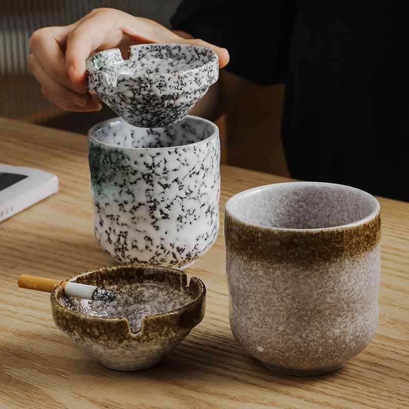 灰皿 防風 窯変 和風 レトロ 陶器製 飛び散り防止 食卓用 飲食店 業務用 深型 卓上 インテリア 中華風 アッシュトレイ(x2)