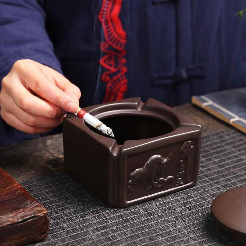 灰皿 蓋付き 灰飛び防止 紫砂陶器製 大容量 開運 ユニーク おしゃれ 大型 リビング オフィス 喫煙所 家庭用 屋外 屋内 古典的 中国風 宮廷デザイン
