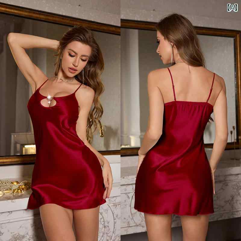 ルームウェア レディース 接触冷感 春夏用 薄手 セクシー キャミソール ネグリジェ スリップドレス シルク調 サテン生地 光沢 無地 快適 ナイトウェア