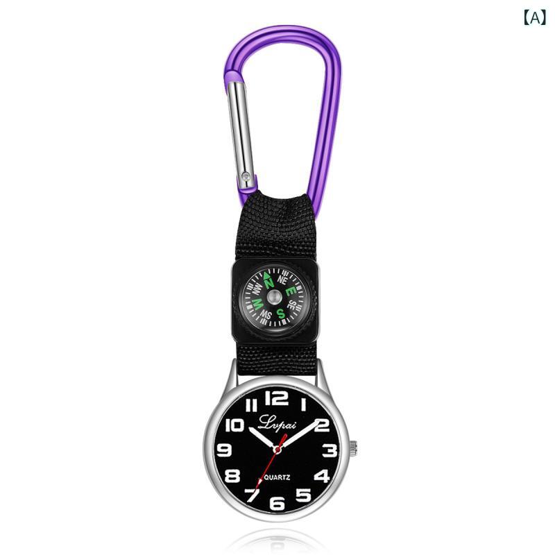 カラビナウォッチ メンズ クォーツ式 懐中時計 ナースウォッチ クリップ式 登山用 おしゃれ カジュアル 高級感 薄型 コンパクト 全6色展開