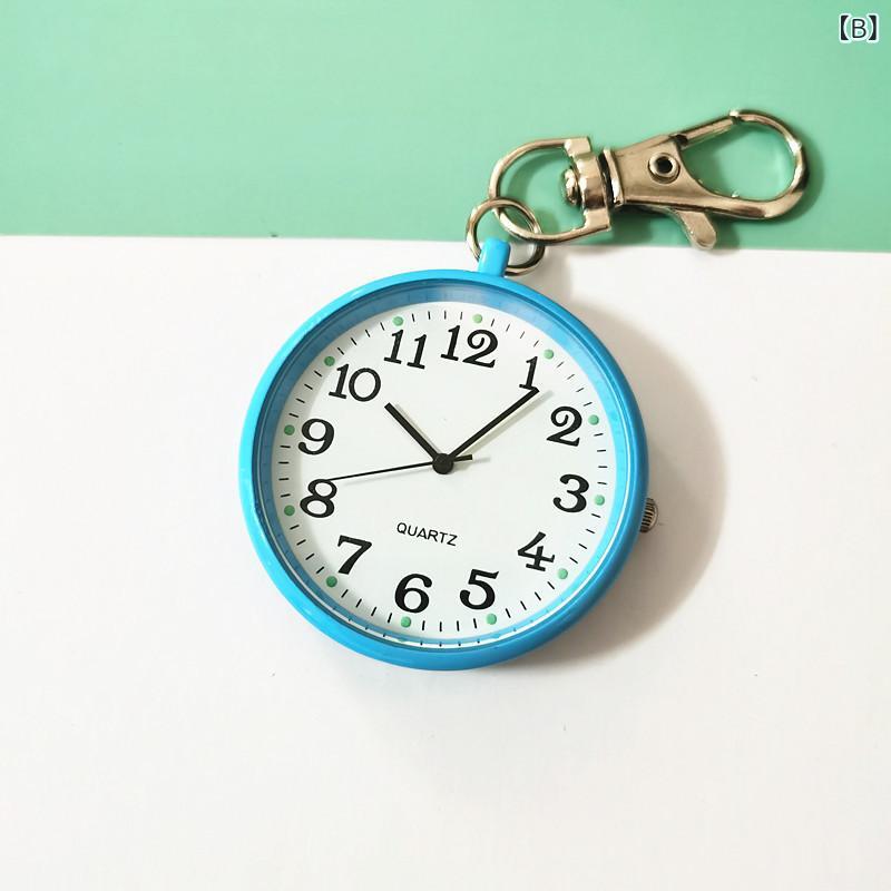 懐中時計 メンズ 大きな数字 夜光機能付き 見やすい文字盤 キーホルダーウォッチ ナースウォッチ クォーツ式 学生 高齢者 シニア 公務員試験 受験用 電池式 薄型 合金製 生活防水