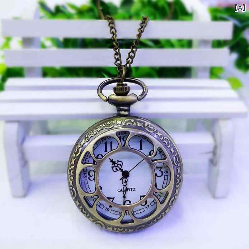 ペンダントウォッチ ユニセックス レトロ 懐中時計 クォーツ フリップカバー スケルトン ローマ数字 花柄 クモの巣 アナログ表示 合金製 クラシック 丸型 アクセサリー(x2)