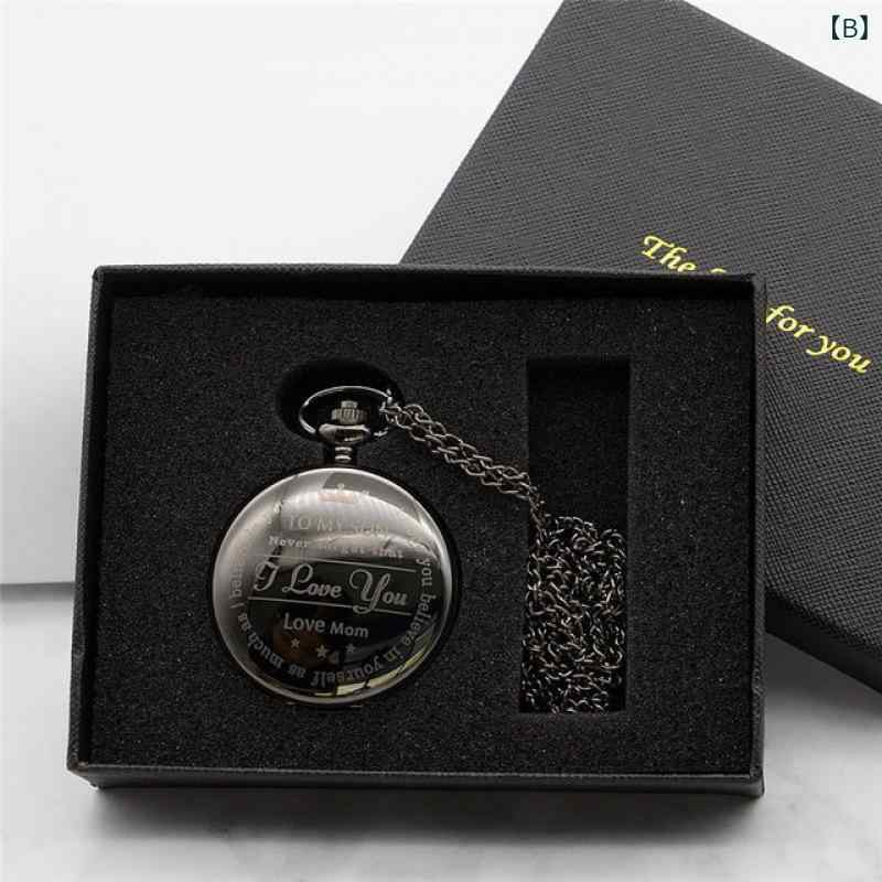 懐中時計 メンズ アンティーク調 ブロンズ レトロ クォーツ 防水 ローマ数字 息子へのメッセージデザイン 誕生日 記念日 プレゼント ギフト カジュアルスタイル 5cm大径