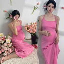 マタニティ ワンピース フォト撮影用 ロング丈 花柄 大人可愛い フェミニン ゆったり ドレス 妊婦 プレママ ポリエステル素材