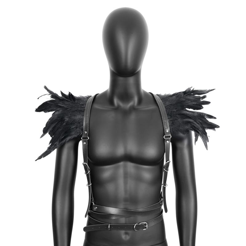 コスプレ 天使の羽根 フェザー レザー ハーネスベルト 一体型 ダンス パーティー イベント 舞台 演出 仮装用 大人向け衣装