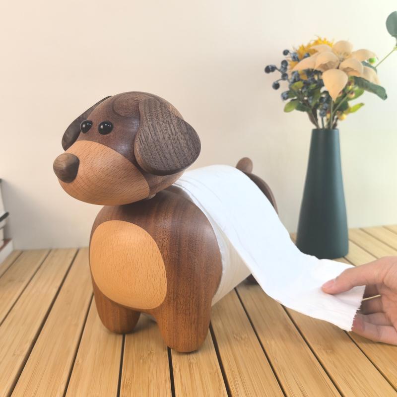 ペーパーホルダー 犬型 かわいい 天然木製 無垢材 ロールペーパーホルダー おしゃれ シンプル モダン ..