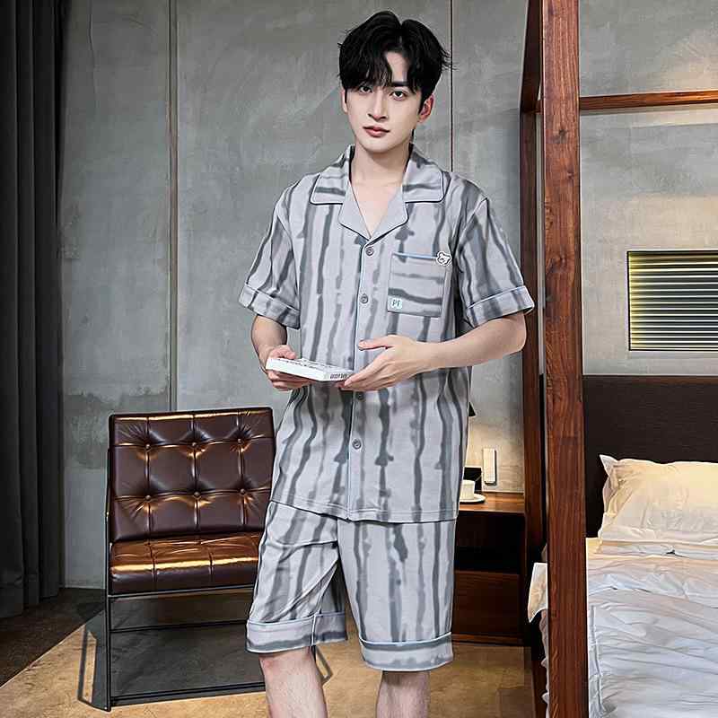 パジャマ メンズ 春夏 綿素材 半袖 ショートパンツ 前開き 襟付き ゆったり リラックス カジュアル 上下セット ルームウェア 部屋着