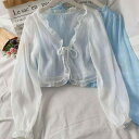 カーディガン レディース UVカット 薄手 Vネック 長袖 パフスリーブ シフォン シアー素材 ショートボレロ 羽織り 春夏 キャミソールワンピース ドレス アウター