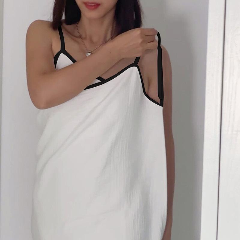 着るバスタオル レディース ガーゼ 綿 キャミソール 無地 バックオープン 吸水速乾 通気性 バスドレス ラップタオル バスローブ ガウン フリーサイズ