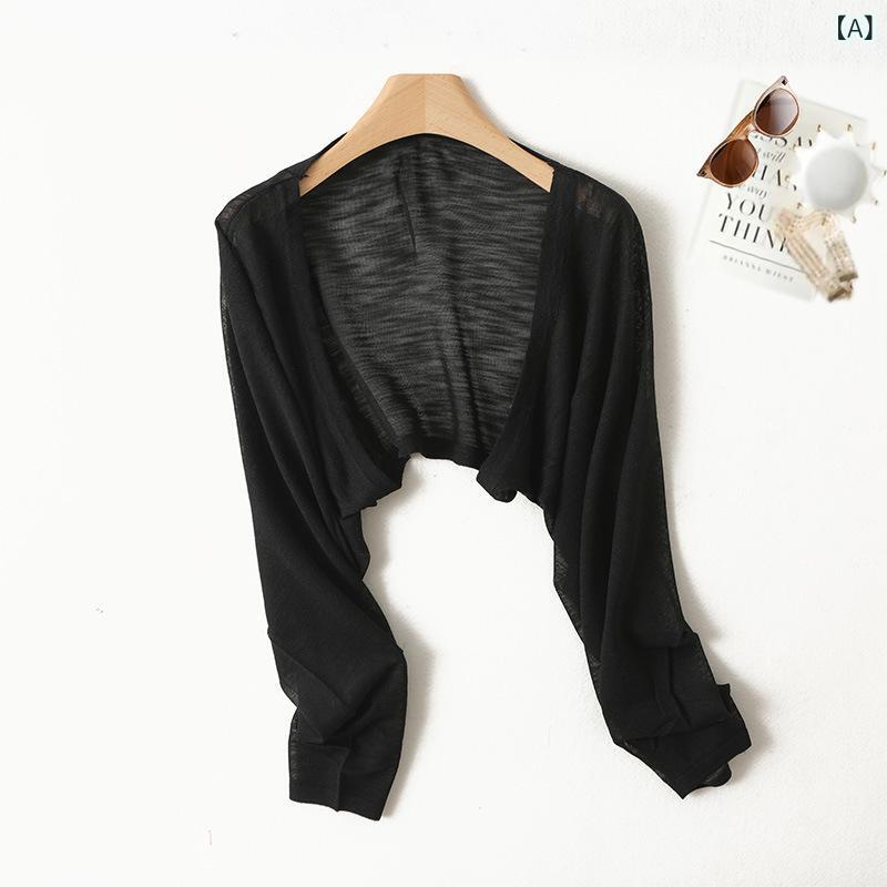 カーディガン レディース ショート丈 フレンチスタイル 竹節ニット UVカット 接触冷感 薄手 ショール 羽織り 春夏秋