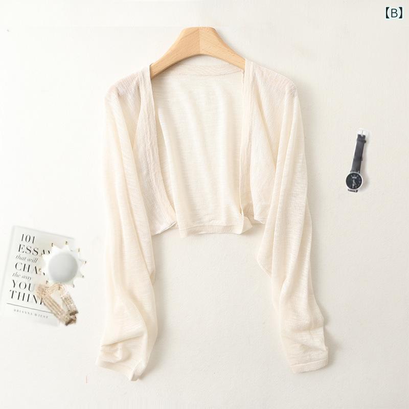 カーディガン レディース ショート丈 フレンチスタイル 竹節ニット UVカット 接触冷感 薄手 ショール 羽織り 春夏秋