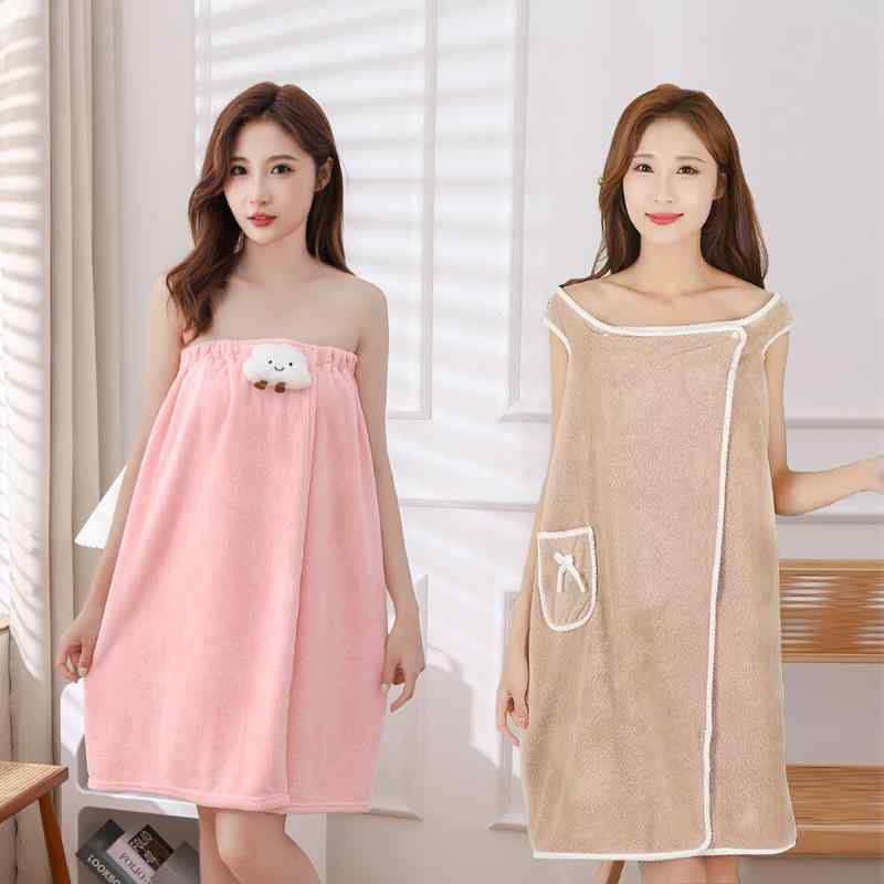 バスローブ レディース 柔らかい ふわふわ 吸水速乾 サンゴフリース ラップタオル かわいい キャラクター 雲柄 アヒル柄 ポケット付き お風呂上がり 部屋着 ルームウェア エステ 温泉 春夏(x2)