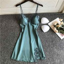 キャミソールワンピース レディース 接触冷感 薄手 カップ付き 寄せ上げ 刺繡 セクシー スリムフィット サテン風 ルームウェア ナイトウェア 春夏 快適