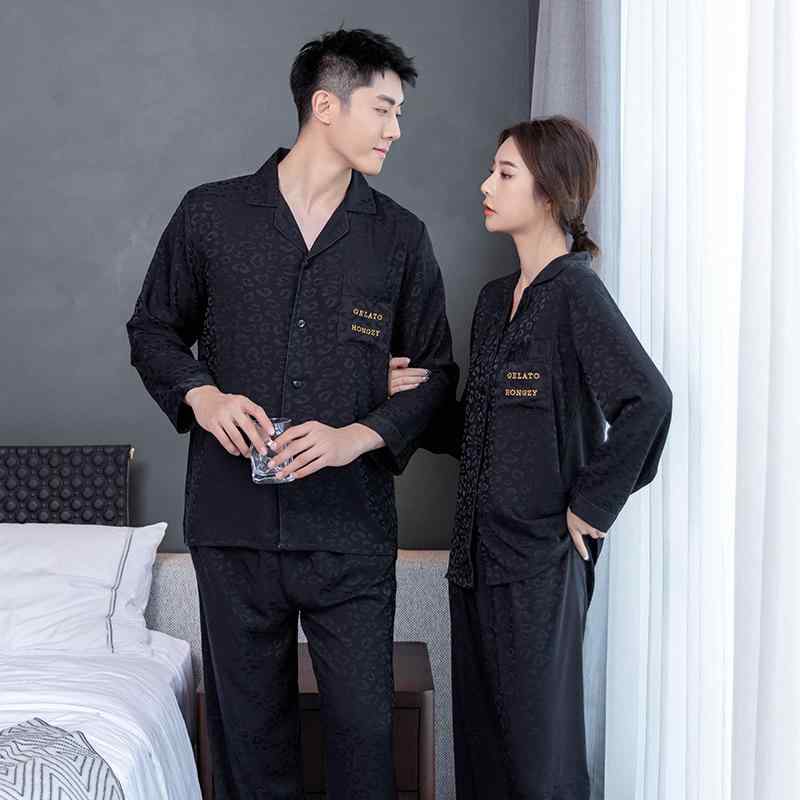 パジャマ ルームウェア カップル 男女兼用 接触冷感 薄手 長袖 前開き サテン調 ポリエステル素材 快適..