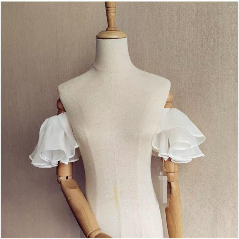 ボレロ レディース 二の腕カバー 腕カバー 結婚式 ドレス オーガンジー ショート丈 シースルー 二重 披露宴 フォーマル パーティー フレンチスタイル 秋冬 ホワイト アイボリー フリーサイズ(x2)