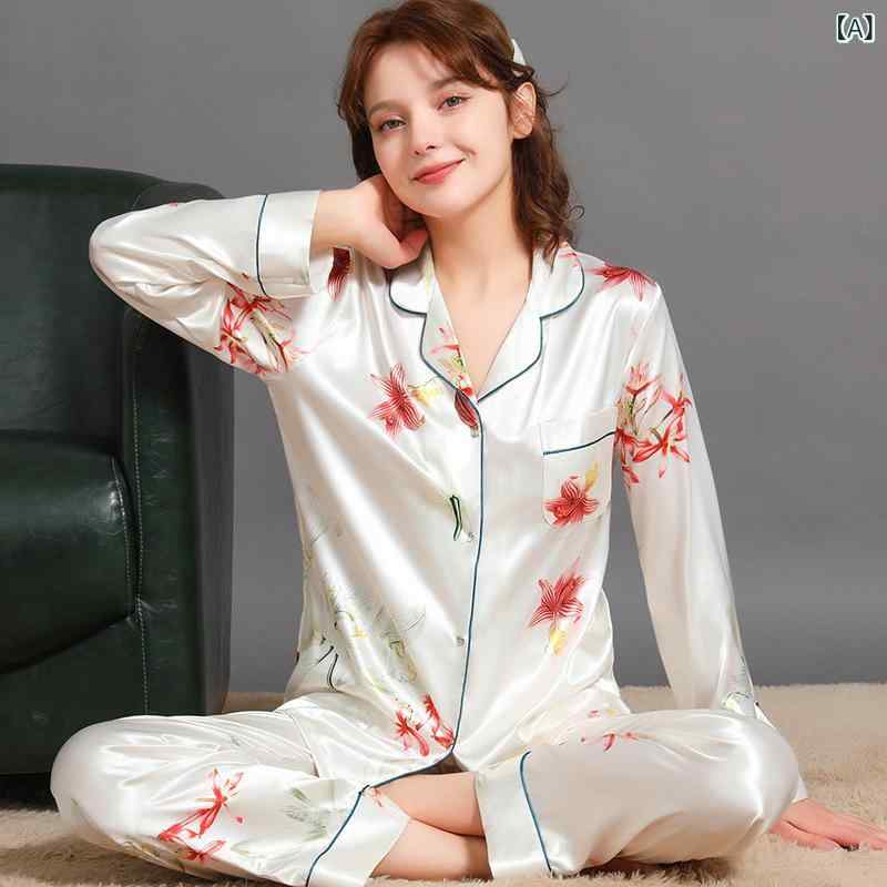 パジャマ レディース 接触冷感 吸汗速乾 薄手 長袖 長ズボン ポリエステル セットアップ ルームウェア 部屋着 春夏 シンプル カジュアル 韓国風 高級感 快適 襟付き