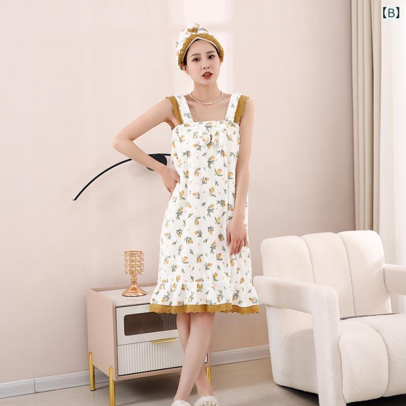 バスラップタオル レディース 吸水速乾 薄手 ストラップタイプ 春夏 サンゴマイヤー 着るバスタオル かわいい 小花柄プリント ヘアキャップ付き セット お風呂上がり プール 温泉 旅行 ジム 白 紫 ピンク(x2)