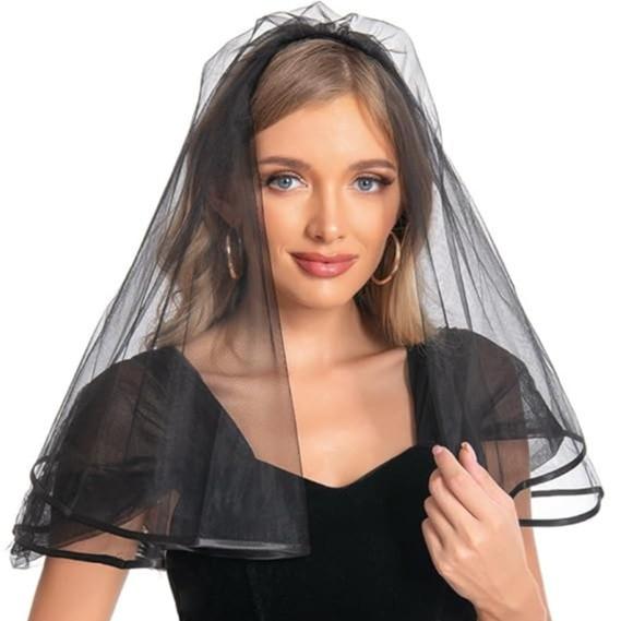 ベール 花嫁 レディース 欧米風 二重縁取り シースルー 柔らかメッシュ ウェディング 結婚式 フォトウェディング 前撮り 後撮り ショート ミディアム丈 ホワイト アイボリー ブラック(x2)