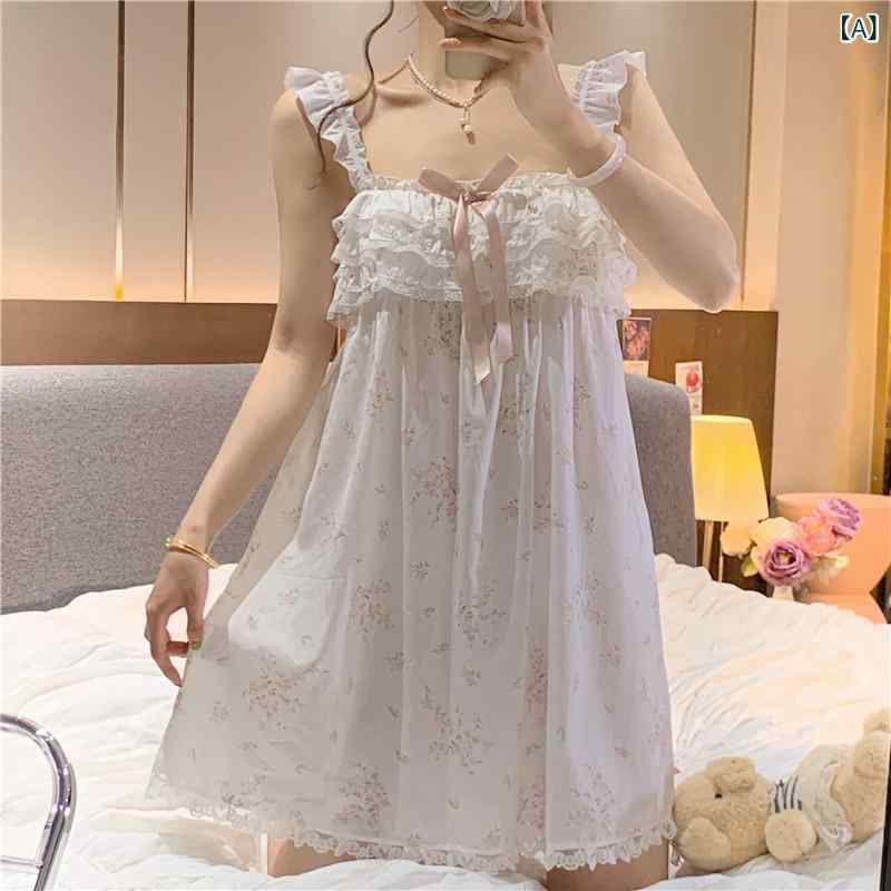 ルームウェア レディース リボン レース フリル 小花柄 キャミソールワンピース 大人かわいい スウィート ガーリー パジャマ 春夏