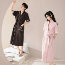 バスローブ カップル 男女兼用 綿100% 半袖 前開き Vネック ゆったり 大きいサイズ 清涼感 快適 ホテル ルームウェア 部屋着 お泊り 新婚 春夏秋
