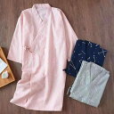 ローブ 男女兼用 和風 和式 綿 ガーゼ素材 春夏 パジャマ ナイトガウン ルームウェア 部屋着 カップル ペア 小花柄 ゆったり 吸湿速乾 涼しい 快適 薄手