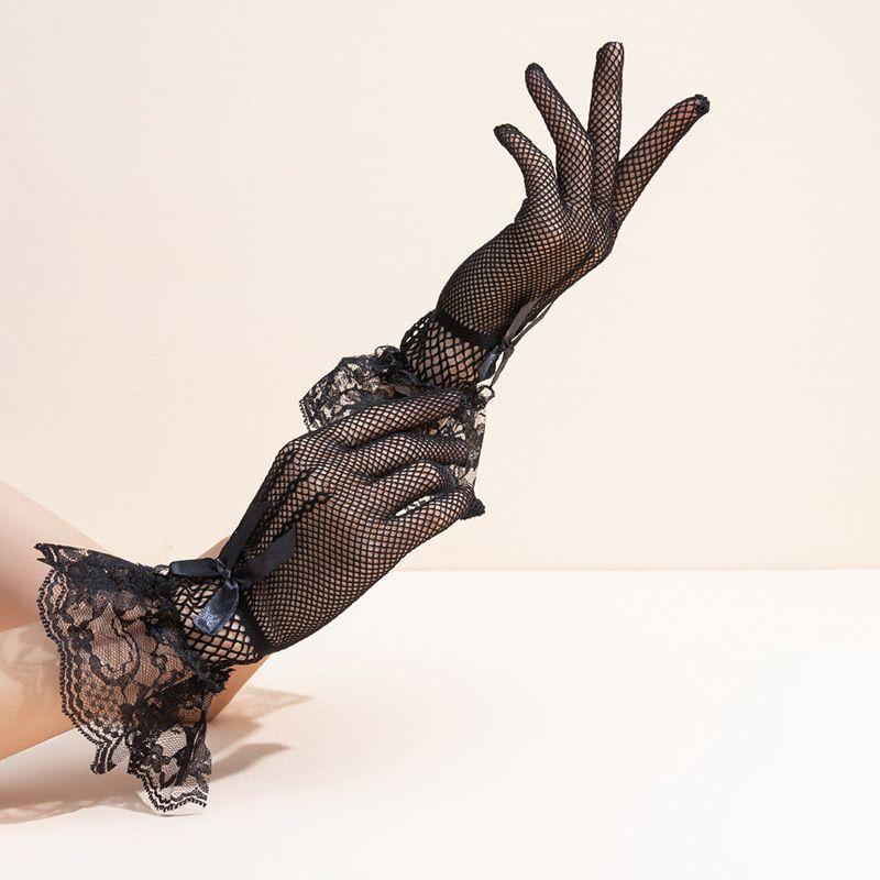 グローブ レディース UVカット レース ショート丈 花嫁 ウェディング 結婚式 パーティー ダンス メッシュ エレガント アクリル ブラック ホワイト レッド フリーサイズ 春夏(x2)